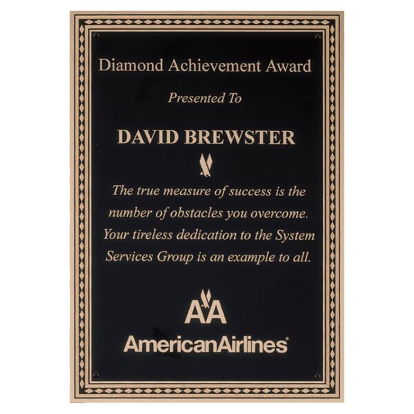 7" x 10" Laser Engravable Brass Plated Steel Plate with Diamond Florentine Border and Four Holes Thumbnail