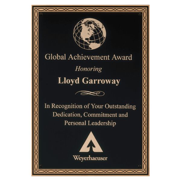 8 1/2" x 11" Laser Engravable Brass Plated Steel Plate with Braided Design Border and Four Holes Thumbnail