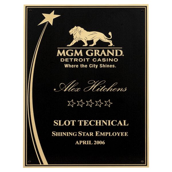 7" x 10" Laser Engravable Brass Plated Steel Shooting Star Plate with Florentine Accents and Four Holes Thumbnail