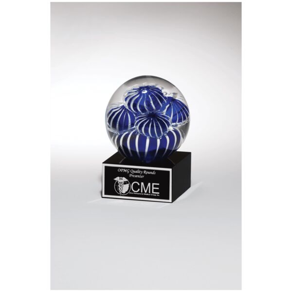 5" Globe with and Sea Anemone Design on Glass Base with Laserable Aluminum Plate Thumbnail
